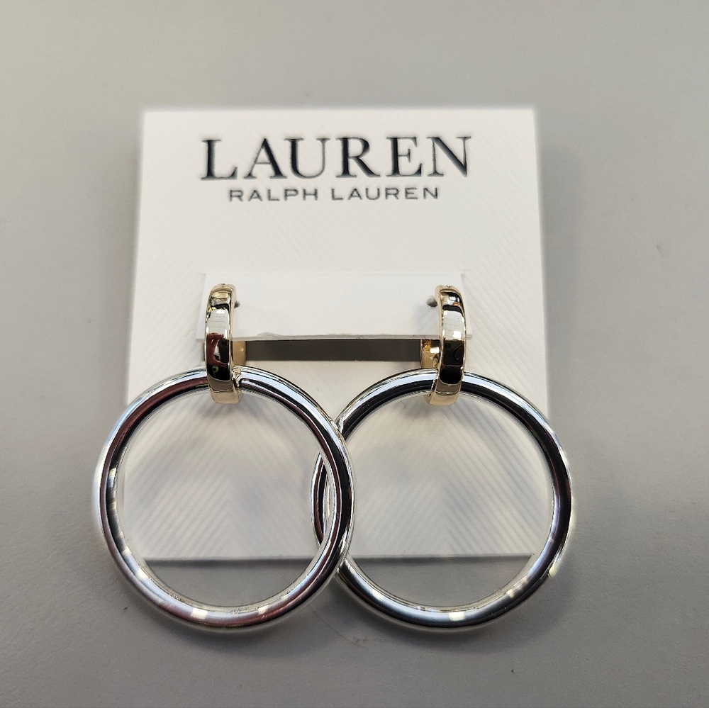NWT Ralph Lauren Gold-Tone Two-Tone Frontal Hoop Earrings